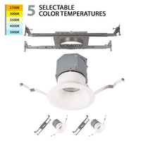 Pop-in 4" LED Round New Construction Recessed Kit 5-CCT Selectable (Pack of 2)