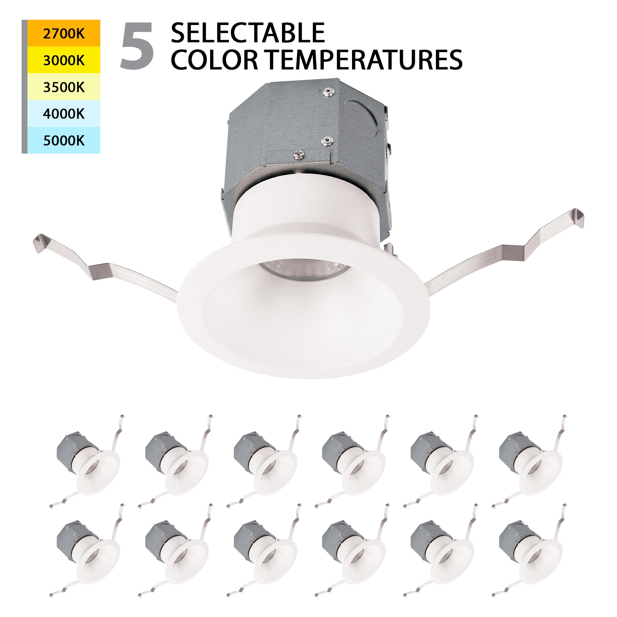 Pop-in 4" LED Round Recessed Kit 5-CCT Selectable (Pack of 12)