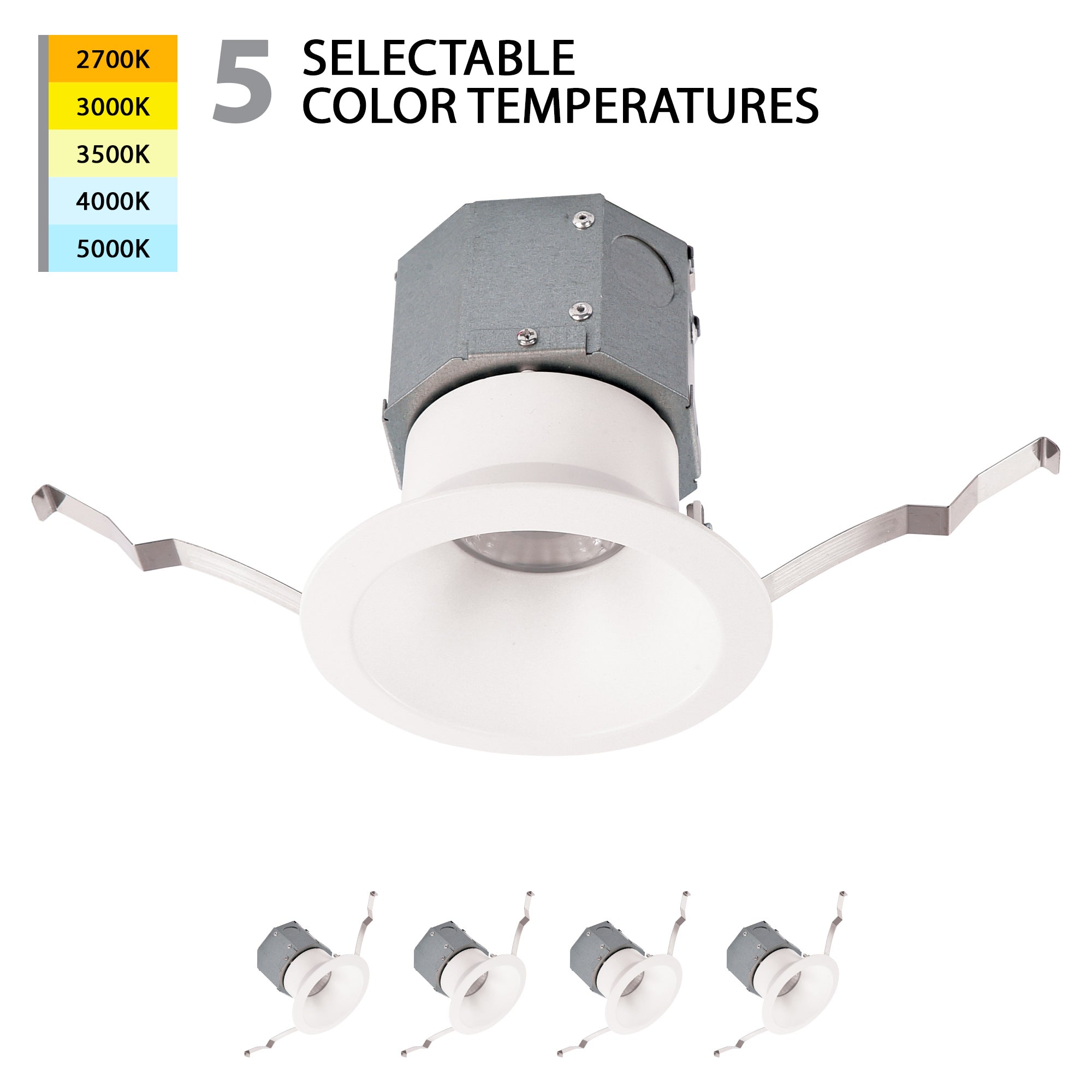 Pop-in 4" LED Round Recessed Kit 5-CCT Selectable (Pack of 4)