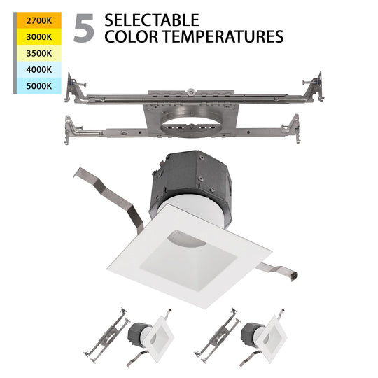 Pop-in 4" LED Square New Construction Recessed Kit 5-CCT Selectable (Pack of 2)