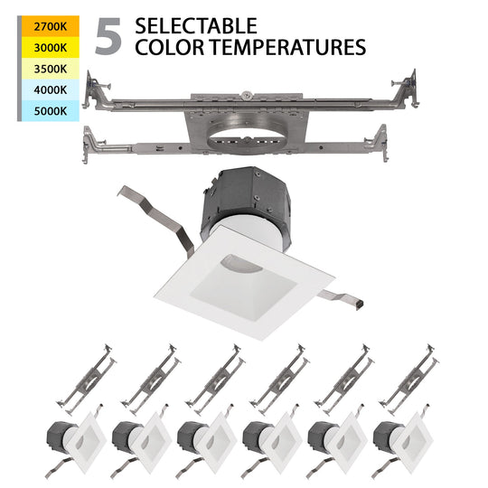 Pop-in 4" LED Square New Construction Recessed Kit 5-CCT Selectable (Pack of 6)