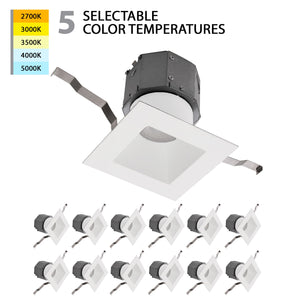 Pop-in 4" LED Square Recessed Kit 5-CCT Selectable (Pack of 12)