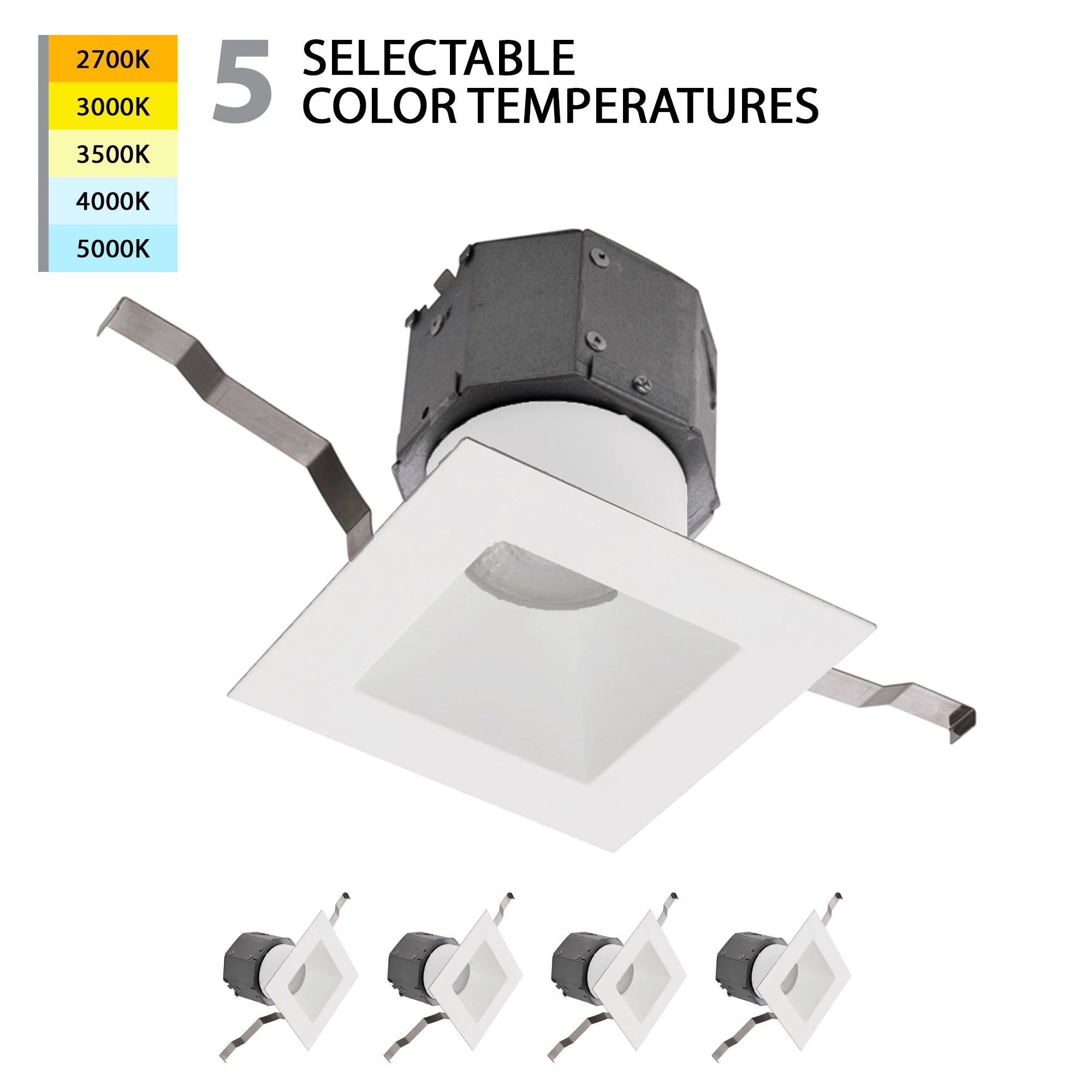 Pop-in 4" LED Square Recessed Kit 5-CCT Selectable (Pack of 4)