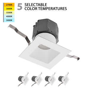Pop-in 4" LED Square Recessed Kit 5-CCT Selectable (Pack of 4)