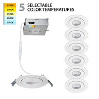 Lotos 6" LED Round Adjustable 5-CCT Selectable Recessed Kit (Pack of 6)